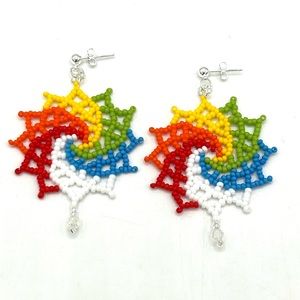 HAND CRAFTED Colorful Pinwheel Chunky Earrings with Silver